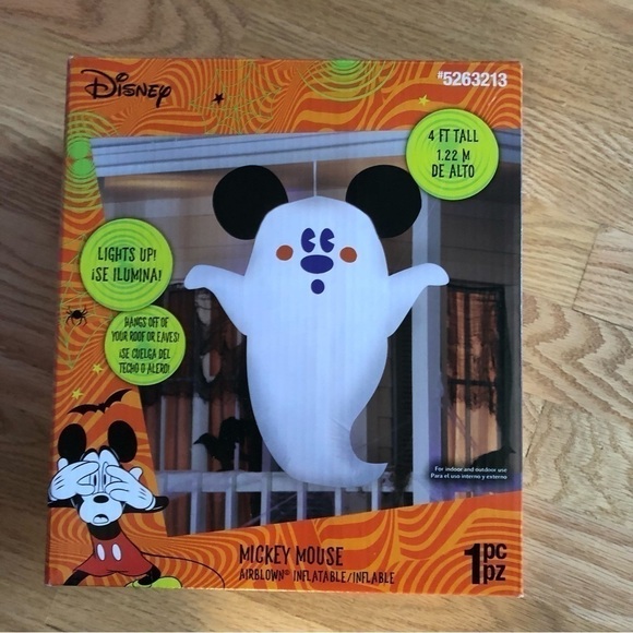 Disney Mickey Mouse Ghost Inflatable NEW White 4 ft  Lights Up Air Blown - Picture 1 of 2